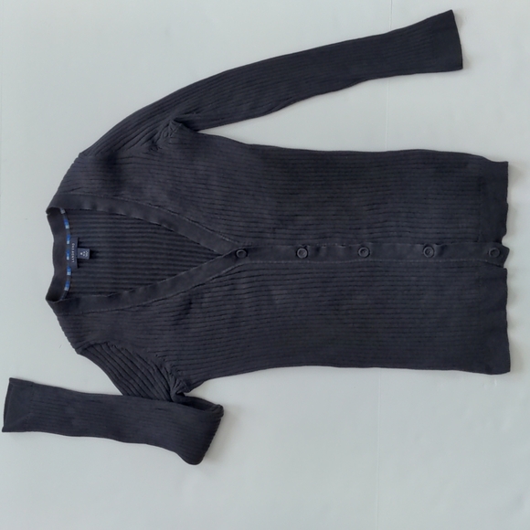 Lands' End V Neck Ribbed Cotton Cardigan Blue size Medium - Picture 7 of 8